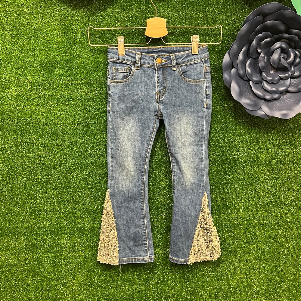 M.L. Kids jeans with gray velvet sequin flare bottoms size 6 toddler